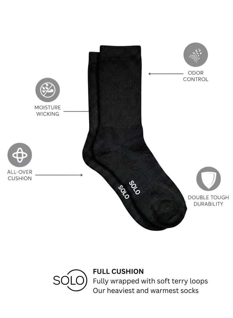Solo Pack of 2 Cushioned Full Towel Cotton Socks - Black - Image 1